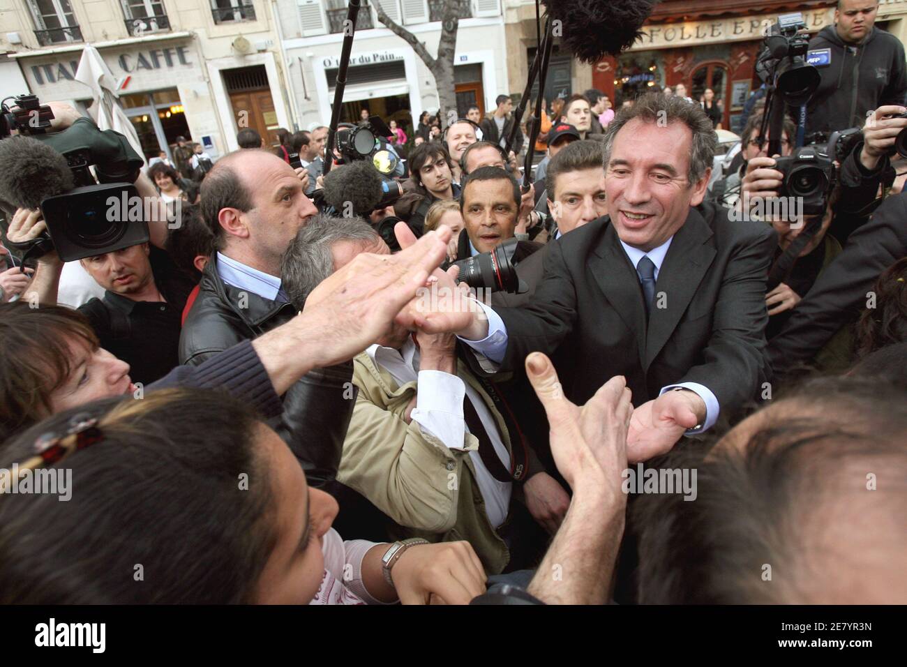 UDF presidential candidate Francois Bayrou campaigns in Marseille, Southern France, on April 12, 2007. Photo by Corentin Fohlen/ABACAPRESS.COM Stock Photo
