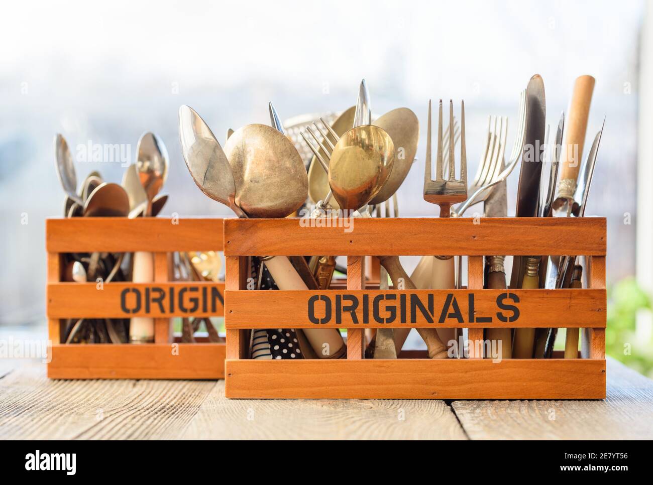 Food photography cutlery props, kitchenware, bright morning Stock Photo