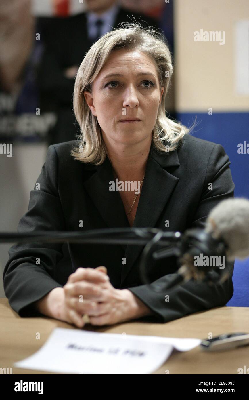 Marine Le Pen, daughter and spokeperson of Front National leader and  presidential candidate Jean-Marie Le Pen, attends the press conference  given by his father, in Henin-Beaumont, northern France, on April 17, 2007.