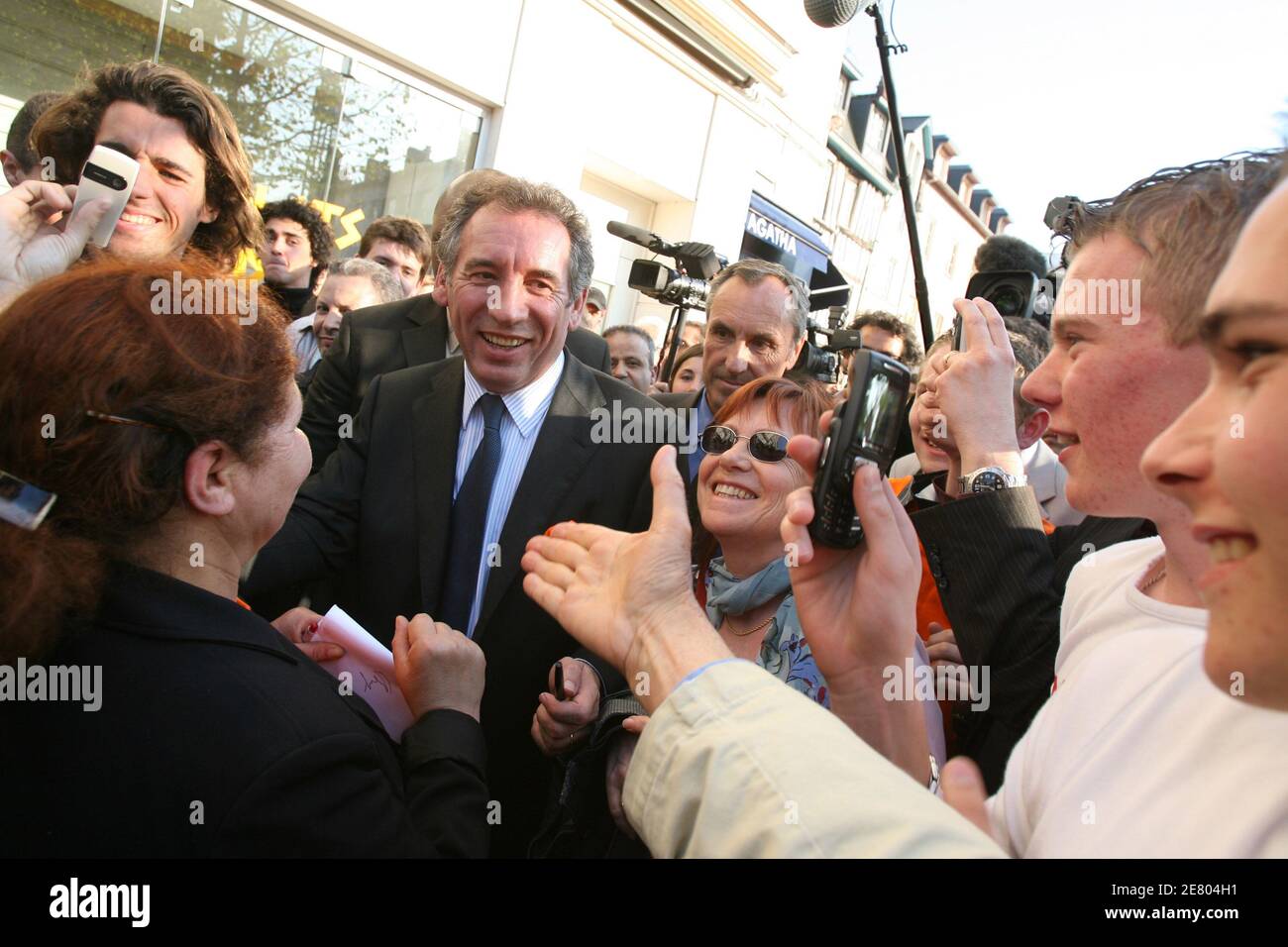 UDF leader and presidential candidate Francois Bayrou during a visit in Rouen, France, on April 19, 2007. Photo by Corentin Fohlen/ABACAPRESS.COM Stock Photo