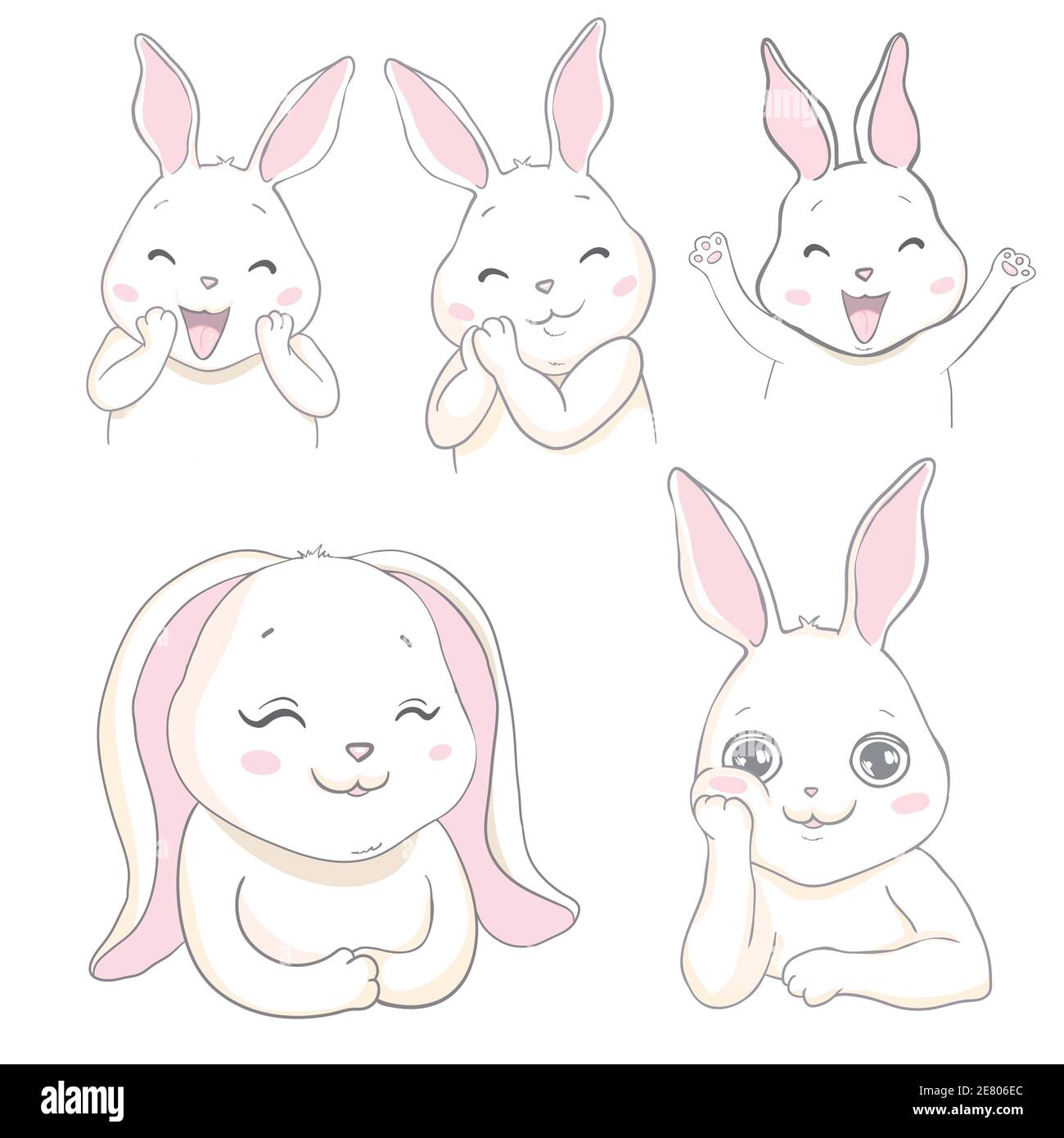Cute little rabbits collection. Can used for greeting cards, baby shower invitations. Vector nursery illustration. Stock Vector