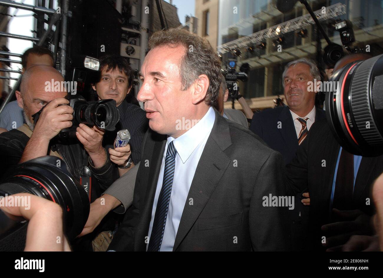 UDF leader and presidential candidate Francois Bayrou arrives at his headquarter in Paris, France on April 22, 2007. Photo by Christophe Guibbaud/ABACAPRESS.COM Stock Photo