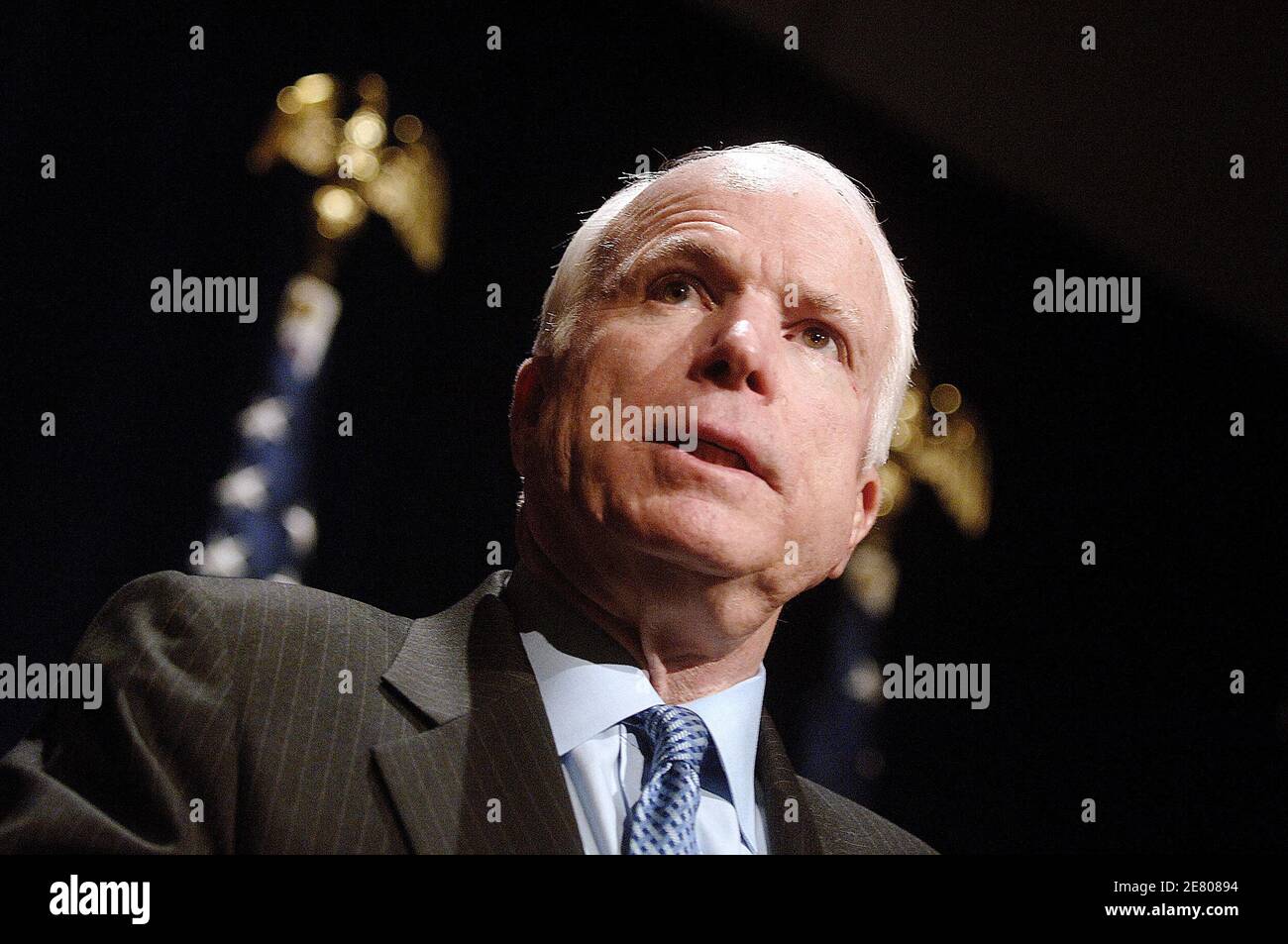 Republican Presidential Candidate Sen. John McCain (R-Ariz.), gives a speech on America's energy security and the environment on April 23, 2007 in Washigton DC, USA. Photo by Olivier Dlouliery/ABACAPRESS.COM Stock Photo