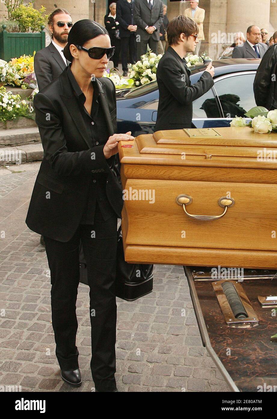 Monica Bellucci during the funeral service for French actor Jean-Pierre  Cassel at Saint-Eustache church in Paris, France on April 26, 2007. Cassel  died of cancer at 74 last Thursday. Photo by Mousse-Nebinger/ABACAPRESS.COM