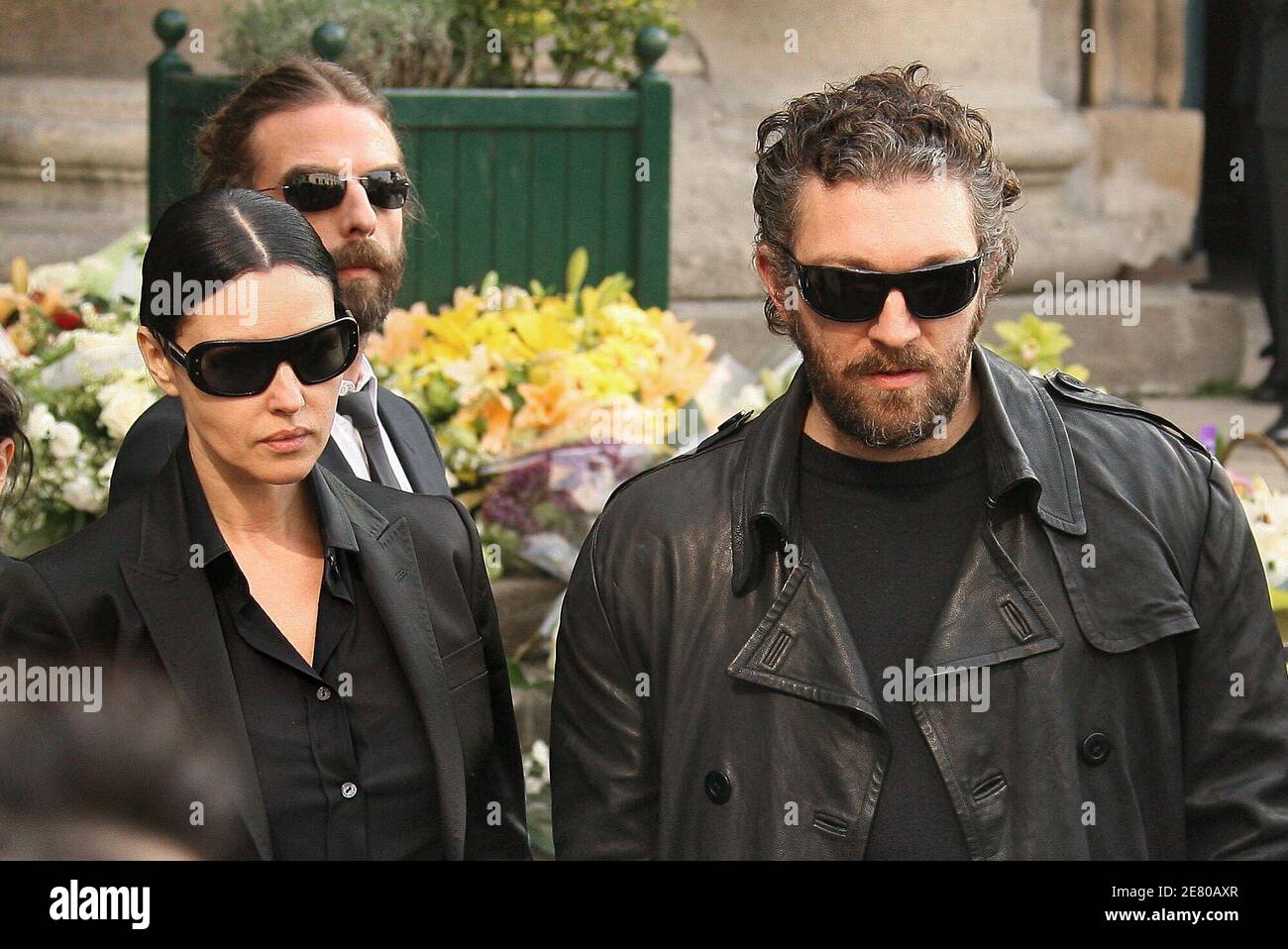 Monica Bellucci, Mathias and Vincent Cassel leave the funeral service for  French actor Jean-Pierre Cassel at Saint-Eustache church in Paris, France  on April 26, 2007. Cassel died of cancer at 74 last