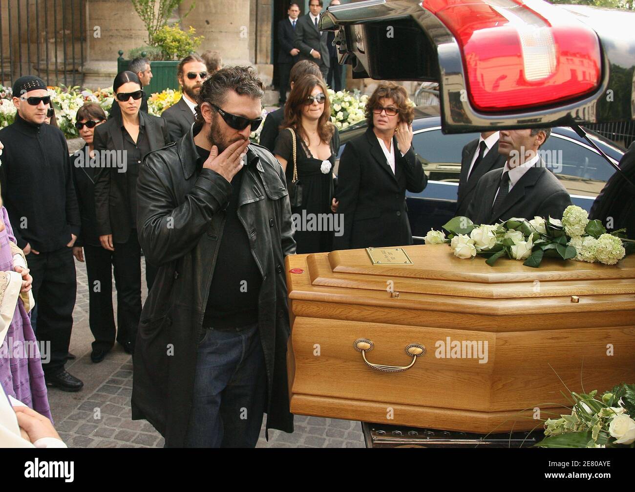 Vincent Cassel in front of the coffin during the funeral service of his  father French actor Jean-Pierre Cassel at Saint-Eustache church in Paris,  France on April 26, 2007. Cassel died of cancer