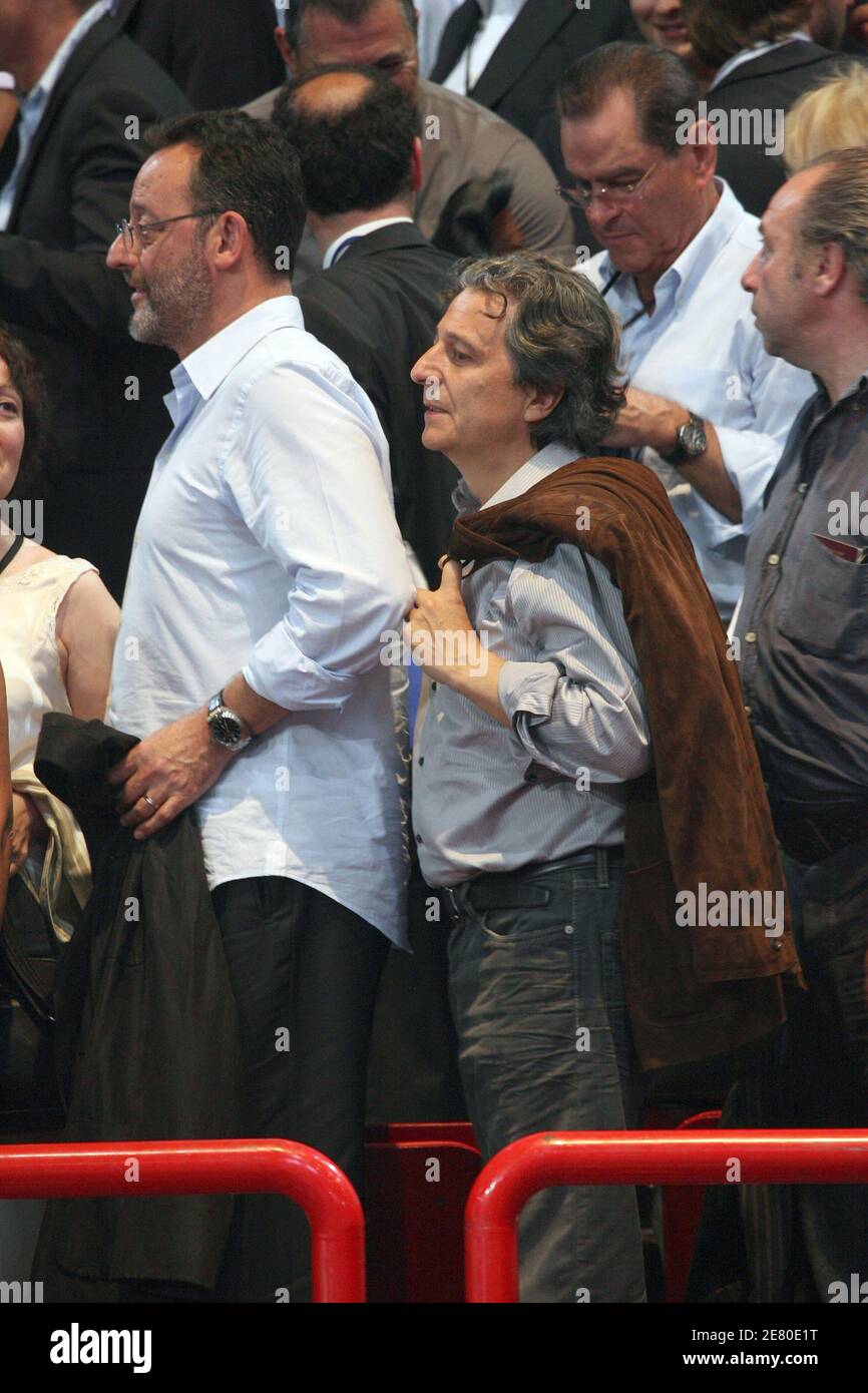 Jean Reno and Christian Clavier are seen listening to Presidential  frontrunner Nicolas Sarkozy adressing tens of thousands of supporters at  Paris Bercy concert hall in Paris, France, April 29, 2007. Sarkozy went