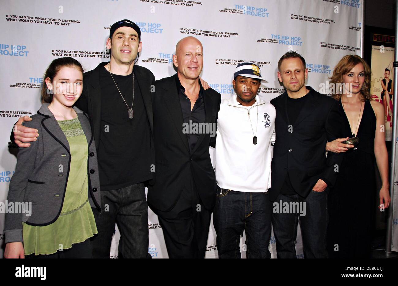 Scott Rosenberg, Bruce Willis, Chris 'Kazi' Rolle and Matt Ruskin arrive for the premiere of 'The Hip Hop Project' at the Clearview Chelsea West Theater, in New York City, NY, USA, on April 30, 2007. Photo by Donna Ward/ABACAPRESS.COM Stock Photo
