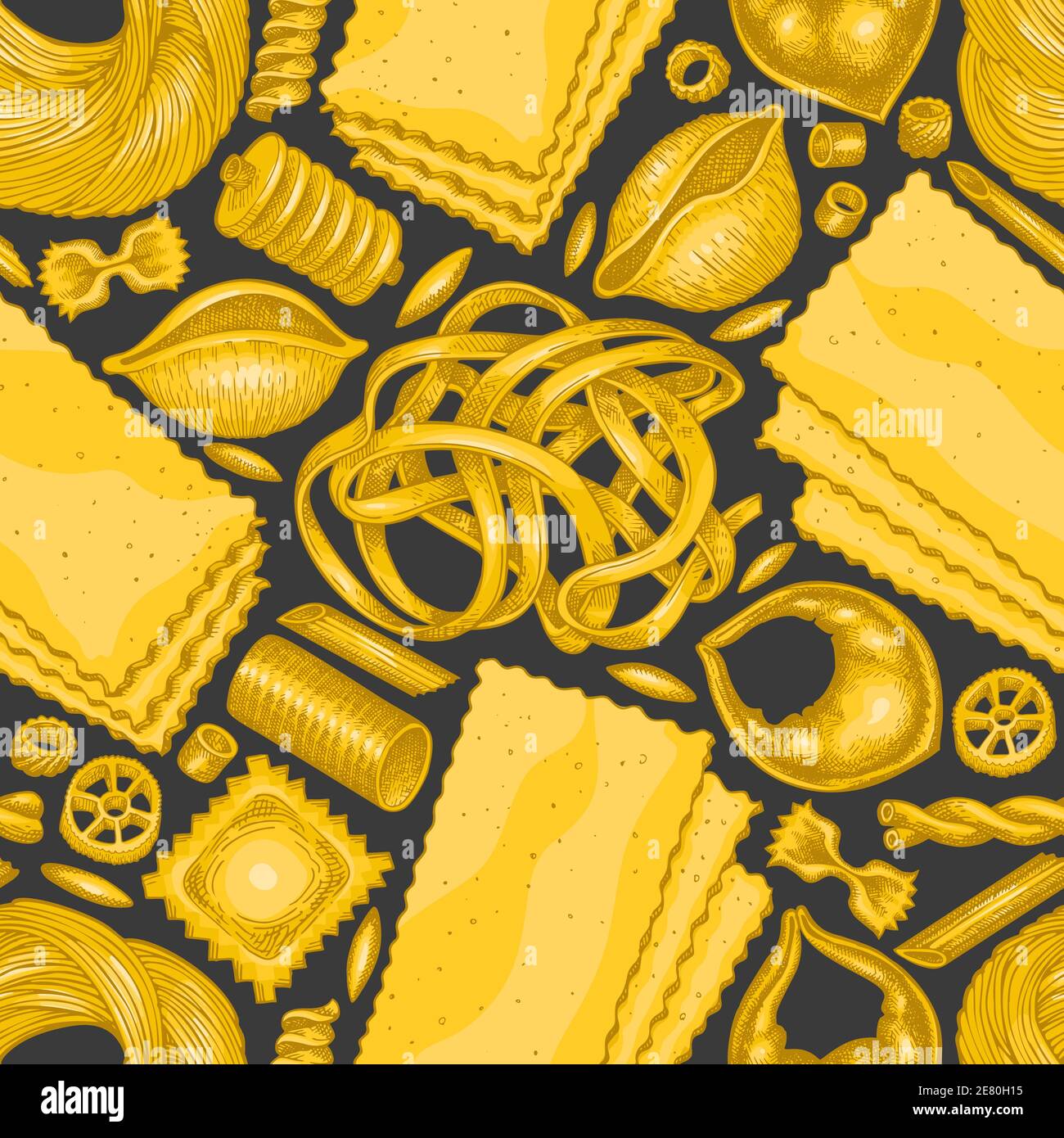 Italian pasta seamless pattern. Hand drawn vector food illustration ...