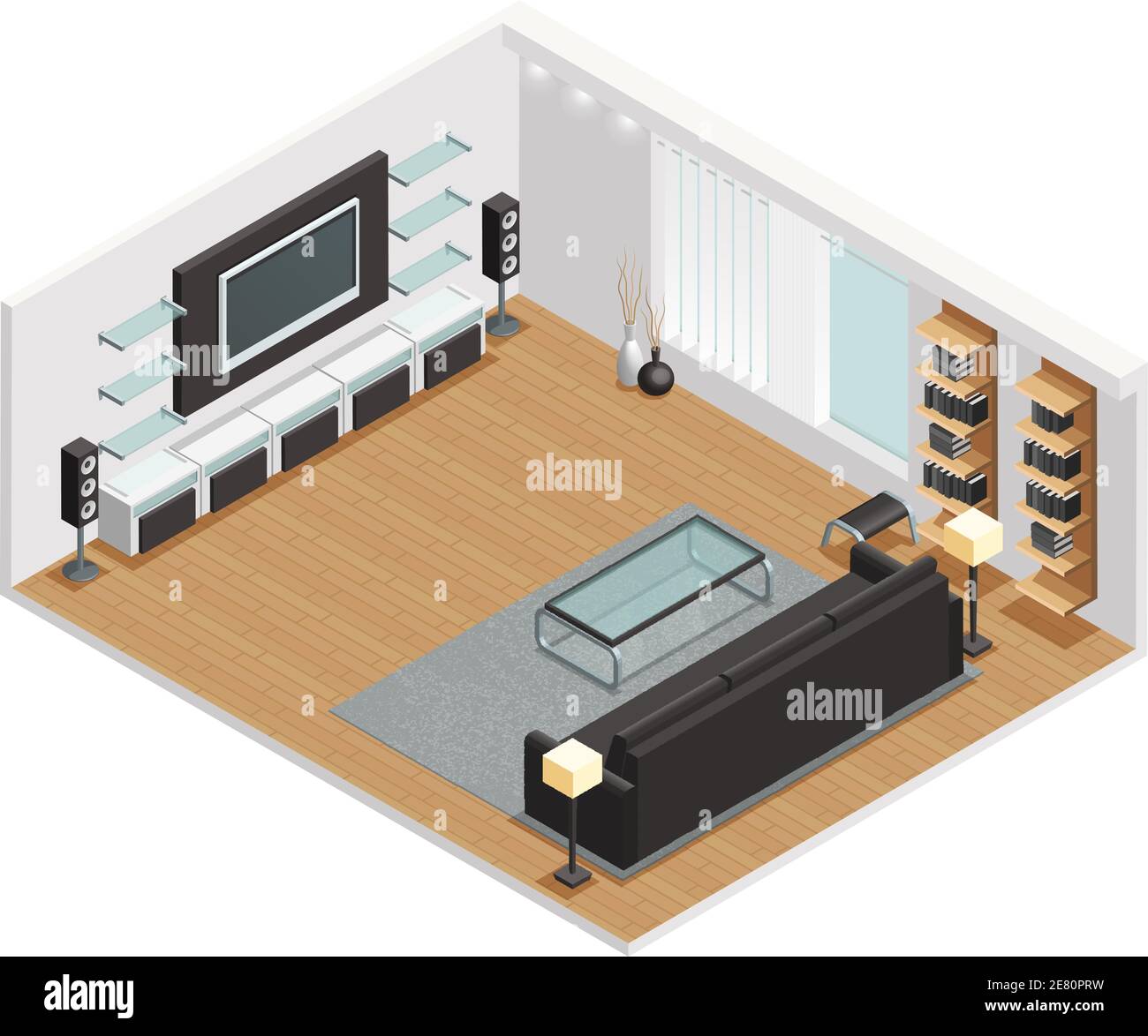 Living room interior isometric view with large lcd screen tv leather ...