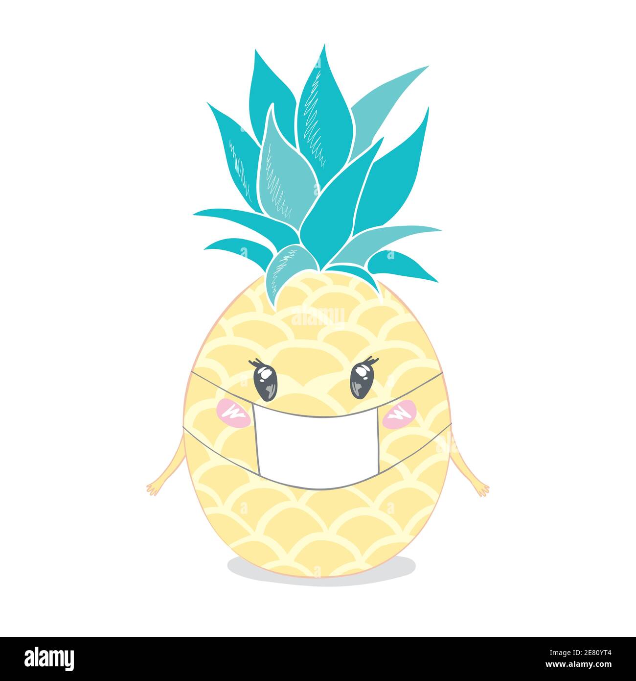 Pineapple wearing a health mask, exotic, background, food, fruit, illustration nature pineapple summer tropical vector drawing fresh Stock Vector