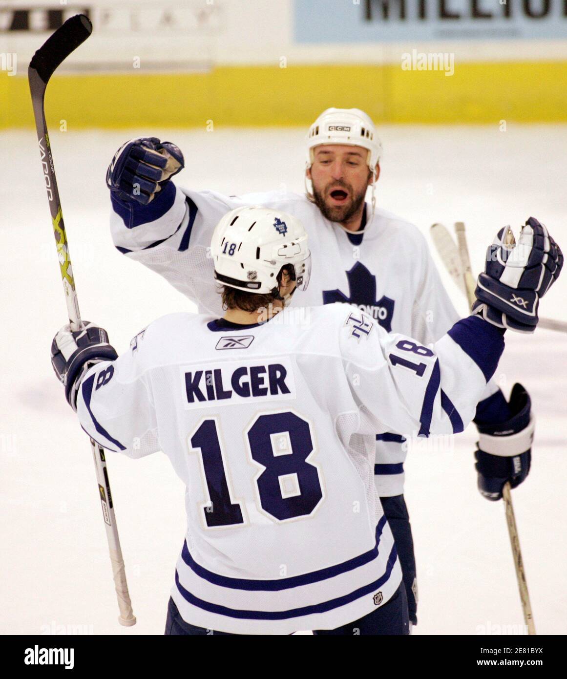 Toronto Maple Leafs Chad Kilger 18 Is Congratulated By Teammate Jason Allison R After Scoring On A Penalty Shot Against The Pittsburgh Penguins In The Third Period Of Their Nhl Game In Toronto Maple Leafs Chad Kilger 18 Is Congratulated By Teammate Jason Allison R After Scoring On A Penalty Shot Against The Pittsburgh Penguins In The Third Period Of Their Nhl Game In