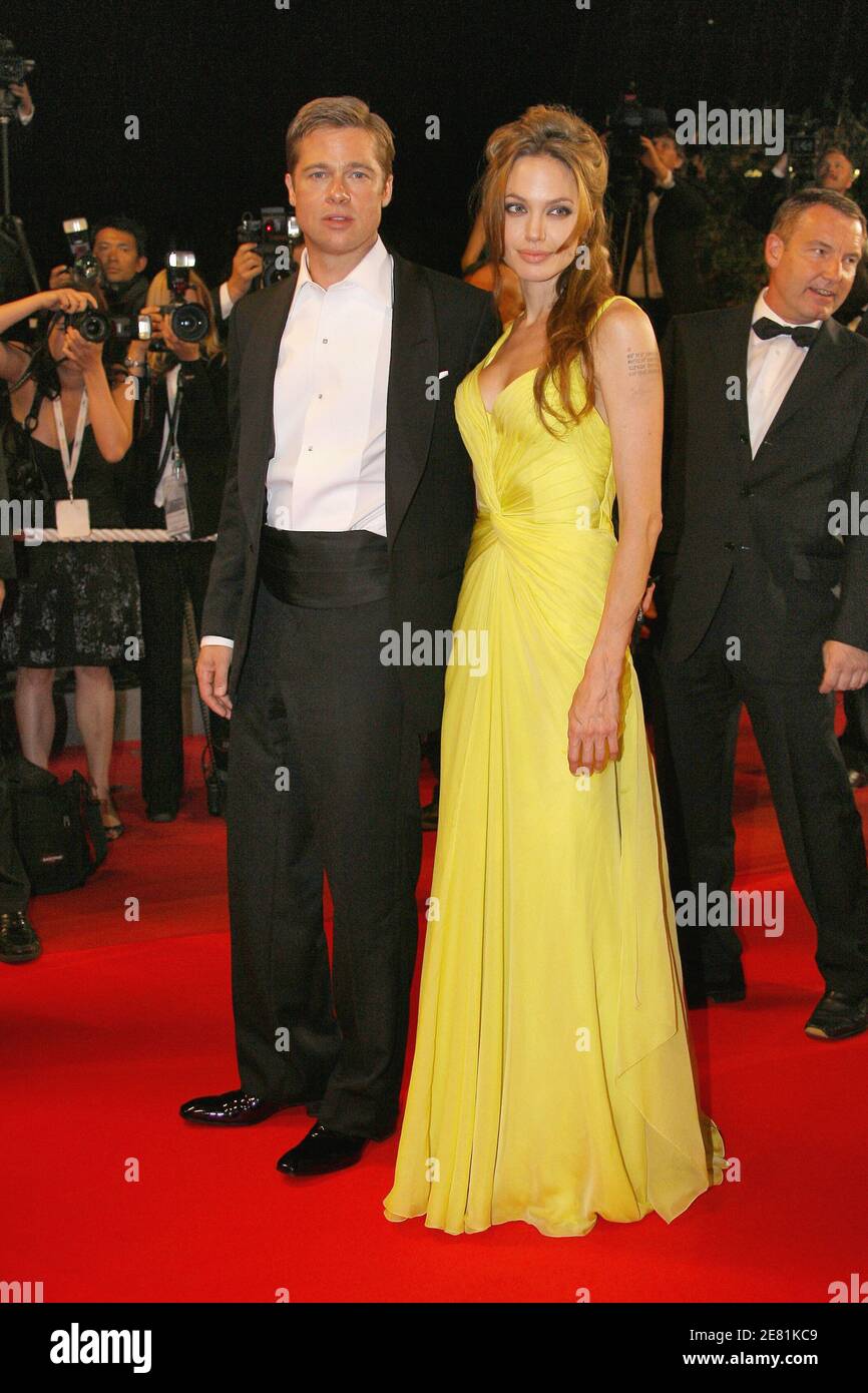 Actors Angelina Jolie and Brad Pitt exit the Palais des Festivals in Cannes, France, May 24, 2007, after the gala screening of Steven Soderbergh's film Ocean's Thirteen presented out of competition at the 60th Cannes International Film Festival. After the gang's foray into Europe for 2004's 'Ocean's Twelve', the new flick returns the action to Las Vegas, where Reuben (Elliott Gould) thinks he's getting in on a casino deal with ruthless and sleazy Willy Bank (newcomer Al Pacino). But Bank double-crosses Reuben, giving him a heart attack. Photo by Hahn-Nebinger-Orban/ABACAPRESS.COM Stock Photo