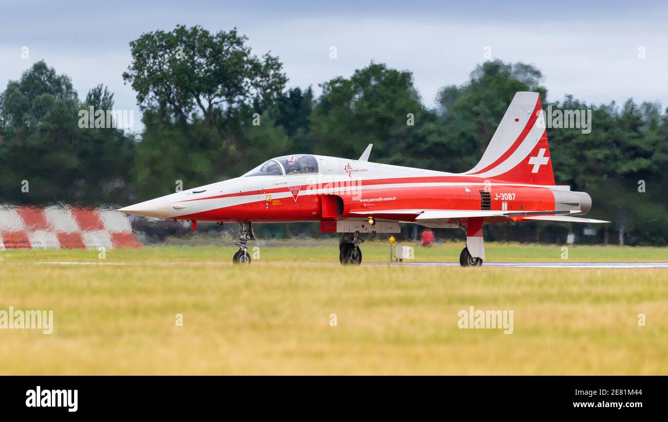 Fairford, UK - 15th July 2017: A Patrouille Suisse Northrop F5 jet aircraft ready to take off Stock Photo