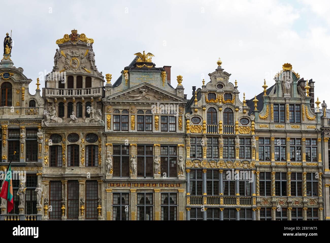 Facades of guild houses on the Grand Place, Grote Markt square in Brussels, Belgium Stock Photo