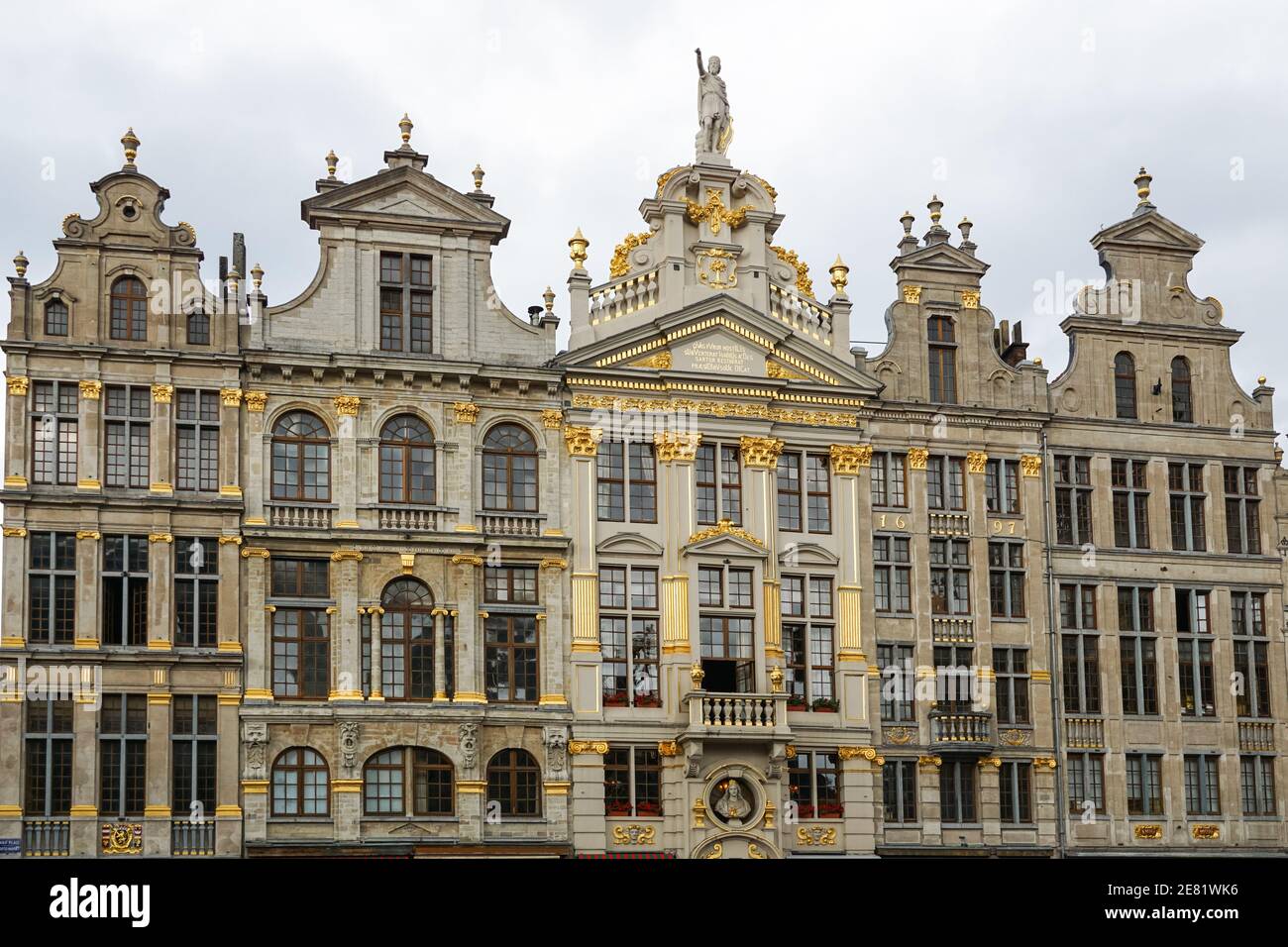 Facades of guild houses on the Grand Place, Grote Markt square in Brussels, Belgium Stock Photo