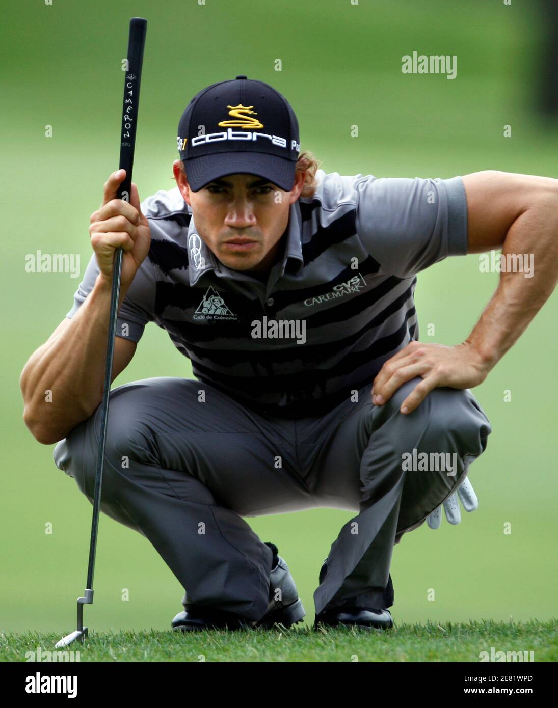 Colombia's Camilo Villegas lines up a putt on the second hole during the third round of the St. Jude Classic at TPC Southwind in Memphis, Tennessee June 13, 2009.   REUTERS/Nikki Boertman    (UNITED STATES SPORT GOLF) Stock Photo