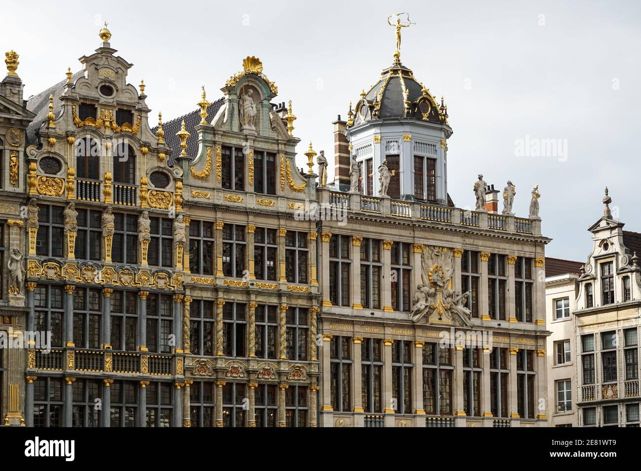 Facades of guild houses on the Grand Place, Grote Markt square in Brussels, Belgium Stock Photo