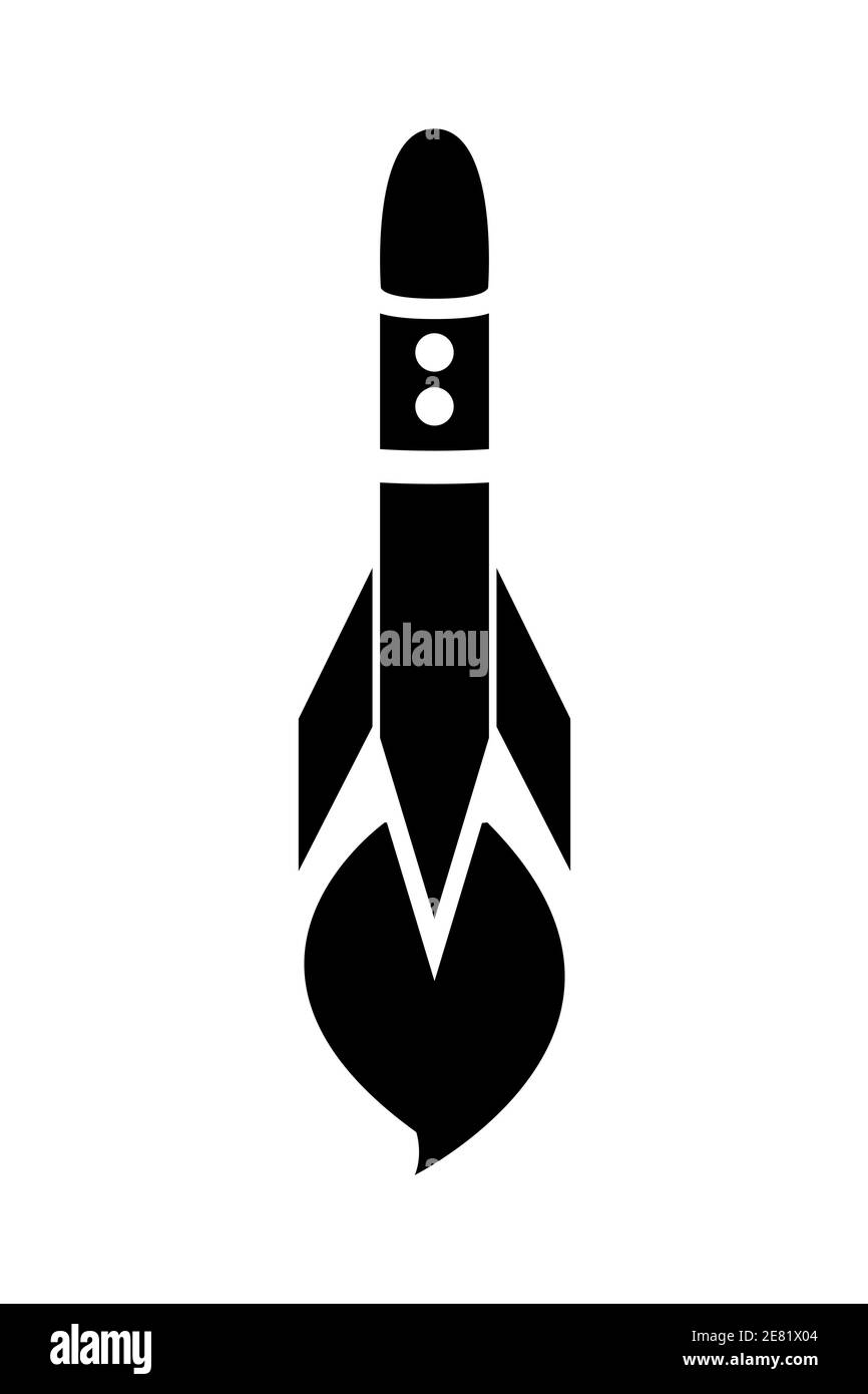 Rocket icon, black silhouette. Vector illustration isolated on white ...