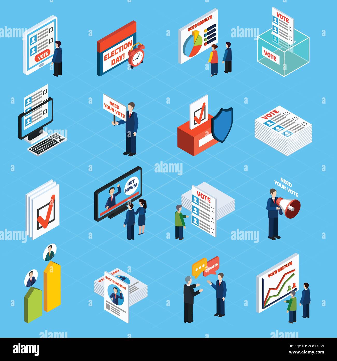 Election campaign and voting isometric icons set with ballot box voter ...