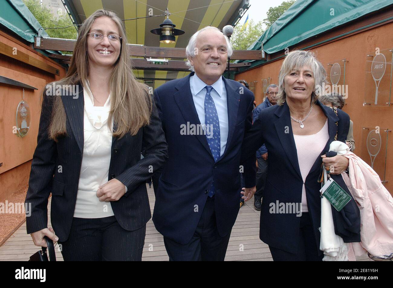 Mary Pierce and President of French Tennis Federation Christian Bimes arrive in the 'Village', the VIP area of the French Open at Roland Garros arena in Paris, France on May 30, 2007. Photo by ABACAPRESS.COM Stock Photo