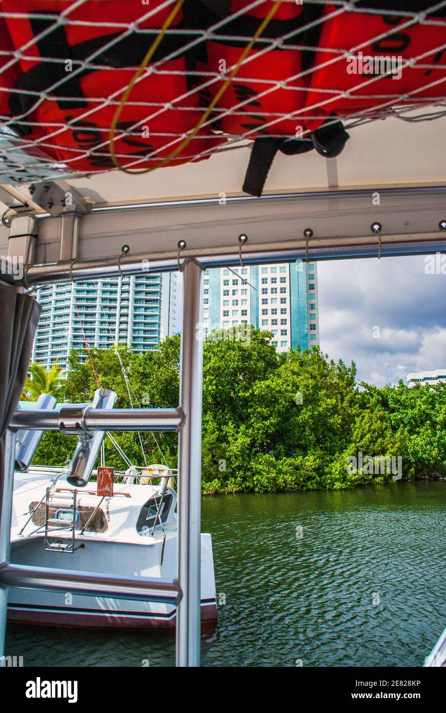 Boat docking at Dinner Key Marina in Coconut Grove in Miami, Florida. Stock Photo