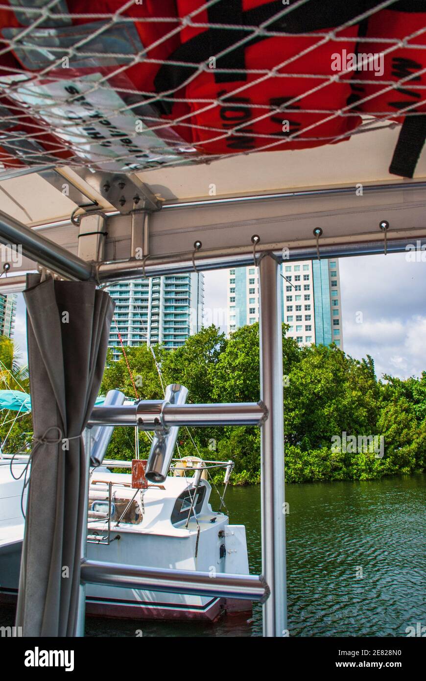 Boat docking at Dinner Key Marina in Coconut Grove in Miami, Florida. Stock Photo