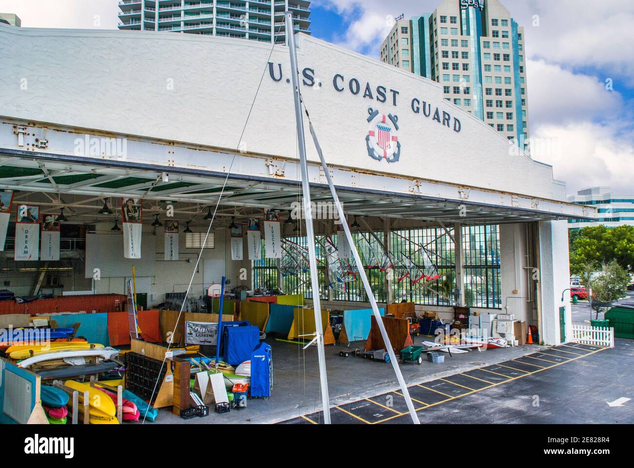 A former U.S. Coast Guard hanger now used for waters ports equipment