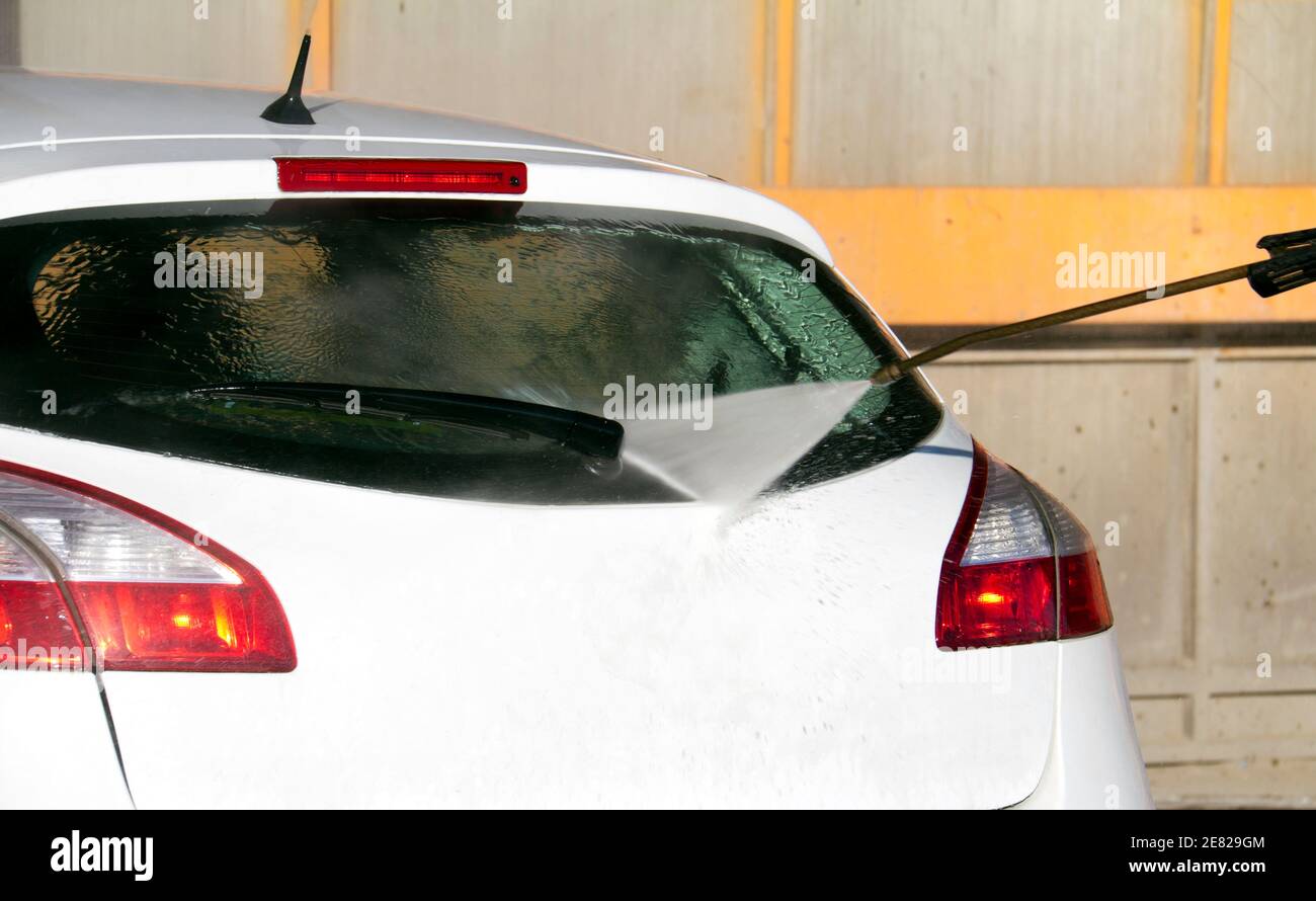 car washing cleaning with hi pressured water Stock Photo