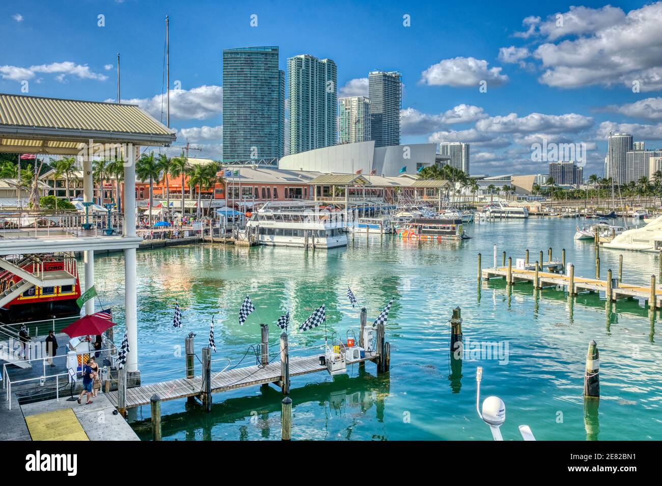 The marina at the Bayfront Marketplace located on Biscayne Bay in Miami