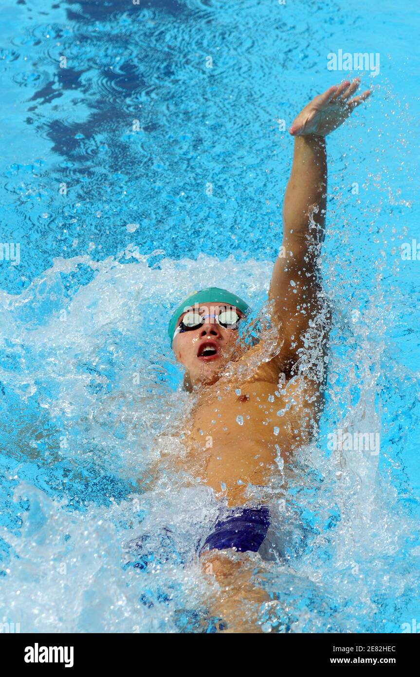 Brazil Lucas Salatta competes on 200 meters Backstroke heat men during the Arena Swimming meeting in Canet en Roussillon, south of France, on June 10, 2007. Photo by Stephane Kempinaire/Cameleon/ABACAPRESS.COM Stock Photo
