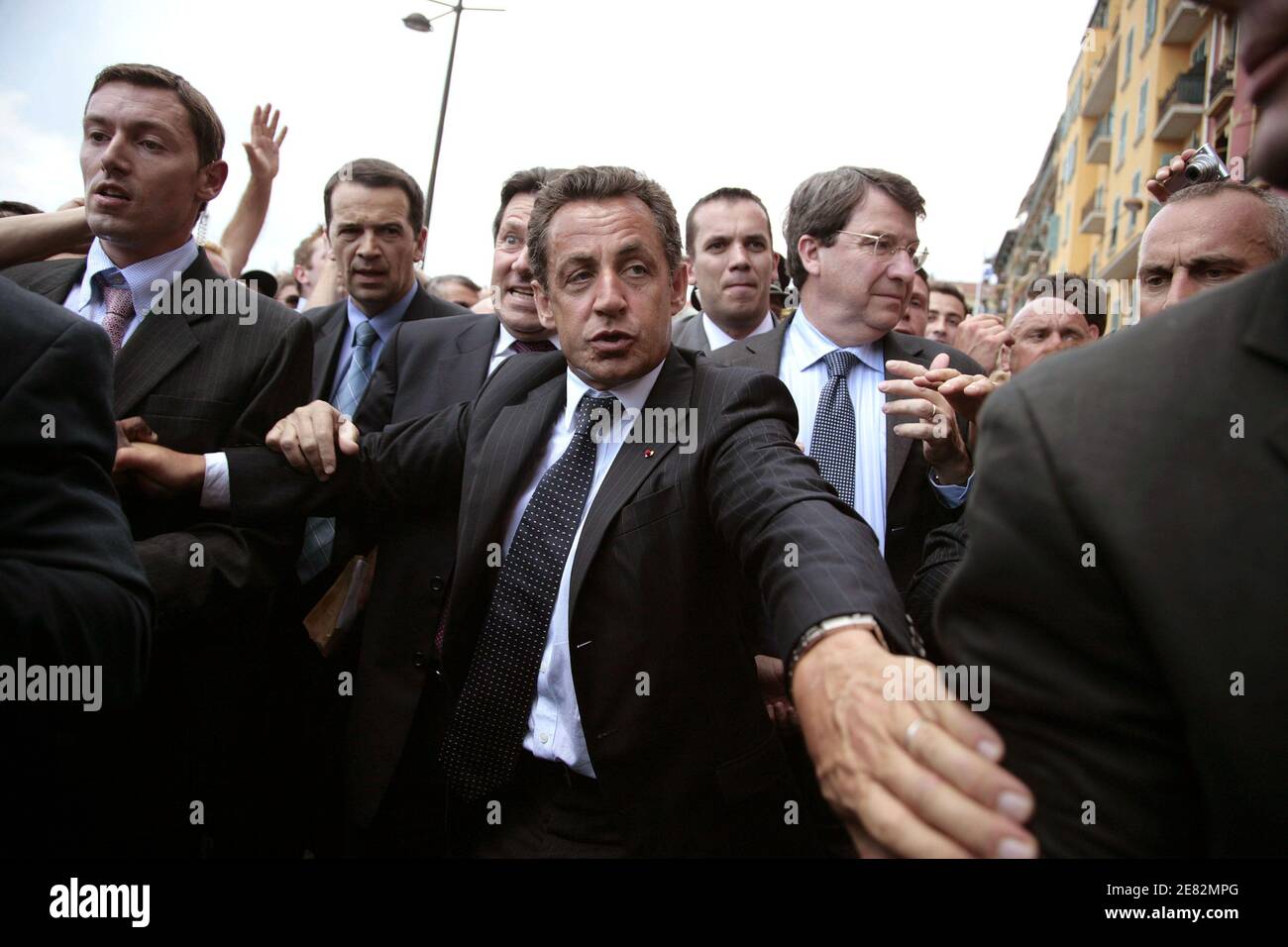 French President Nicolas Sarkozy, National Education minister Xavier Darcos and Christian Estrosi visit The Port Lympia high school in Nice, southern France on June 12, 2007. Photo by Axelle de Russe/ ABACAPRESS.COM Stock Photo