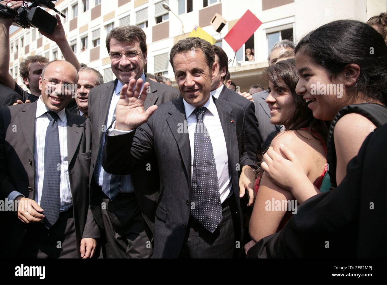 French President Nicolas Sarkozy next to National Education minister Xavier Darcos visits The Port Lympia high school in Nice, southern France on June 12, 2007. Photo by Axelle de Russe/ ABACAPRESS.COM Stock Photo