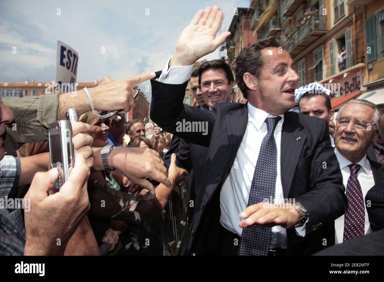 French President Nicolas Sarkozy next to Christian Estrosi visits The Port Lympia high school in Nice, southern France on June 12, 2007. Photo by Axelle de Russe/ ABACAPRESS.COM Stock Photo