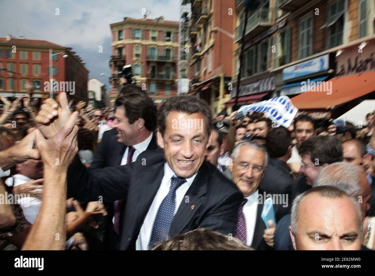 French President Nicolas Sarkozy next to Christian Estrosi visits The Port Lympia high school in Nice, southern France on June 12, 2007. Photo by Axelle de Russe/ ABACAPRESS.COM Stock Photo