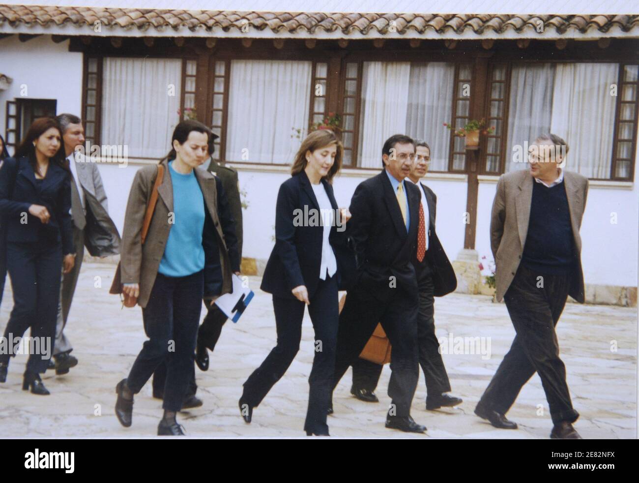 Photo representing Former Presidential candidate Ingrid Betancourt (r) and her assistant Clara Rojas (l. blue shirt) during campaign in 2001. They have been kidnapped by the Armed Revolutionnary Forces of Colombia, FARC, in February 2002. Rojas had a baby in captivity named Emmanuel. The 3-year old boy is becoming the centerpiece of an international campaign by President Alvaro Uribe to draw attention to their suffering and pressure their captors to free them. Photo by Jules Motte/ABACAPRESS Stock Photo