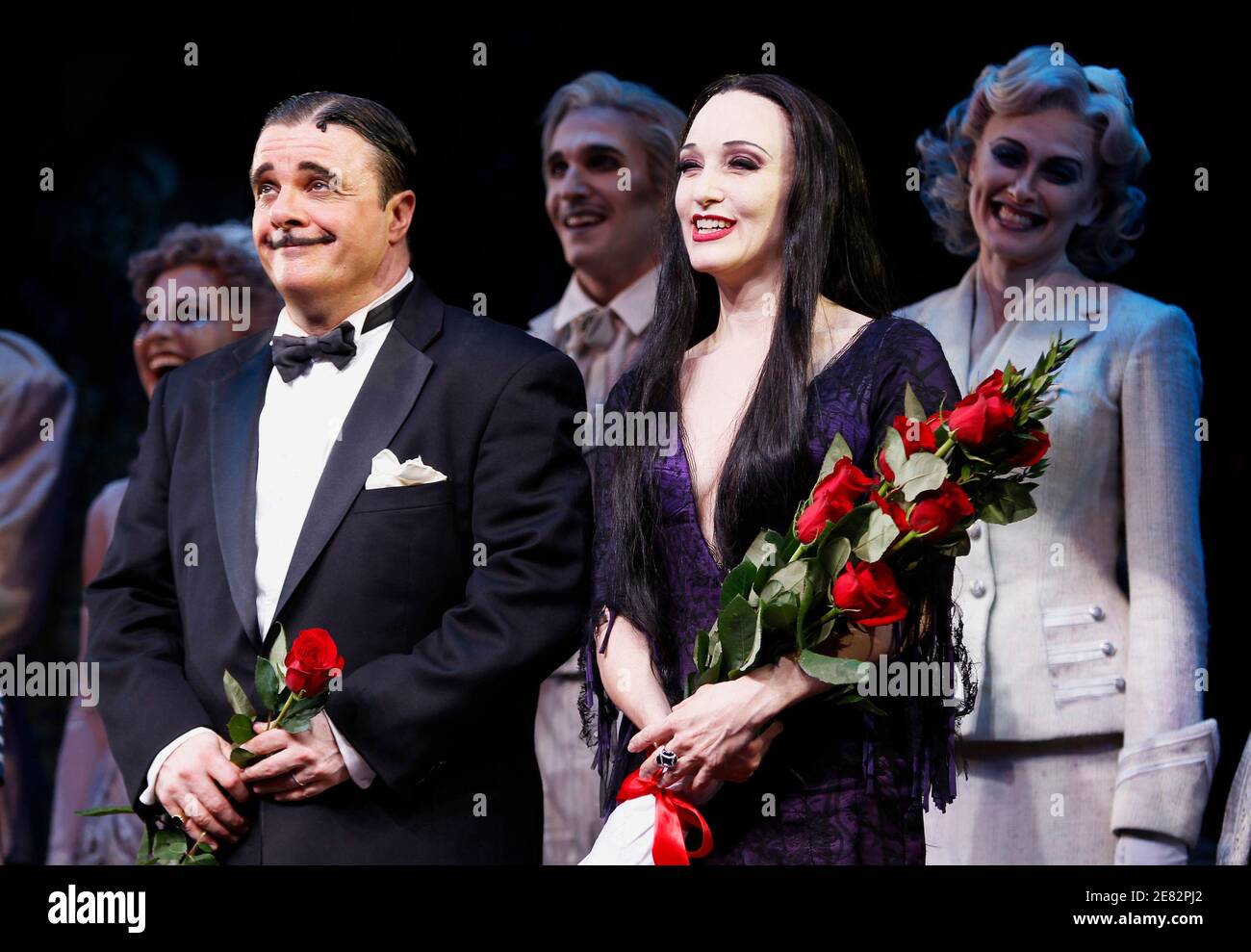 Actors Nathan Lane L And Bebe Neuwirth Smile As They Are Applauded Following The Opening Night Of The Broadway Play The Addams Family In New York April 8 10 Reuters Lucas Jackson United