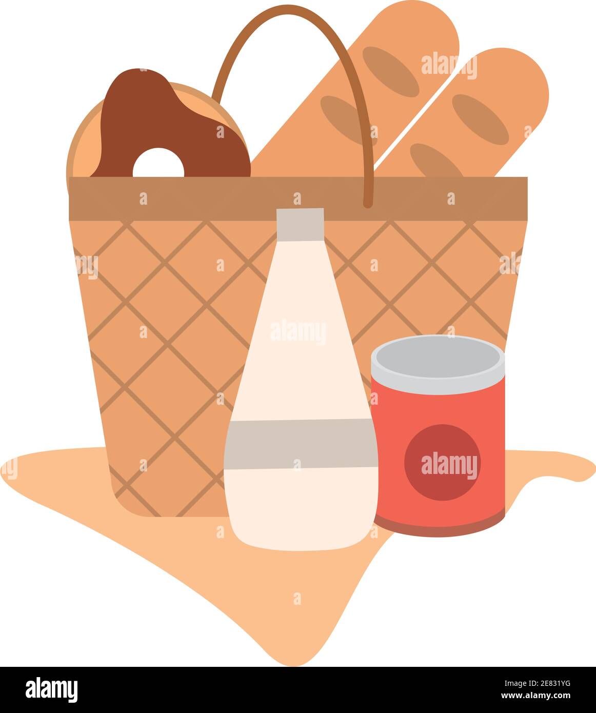 picnic basket bread donut bottle and canned food on blanket vector ...