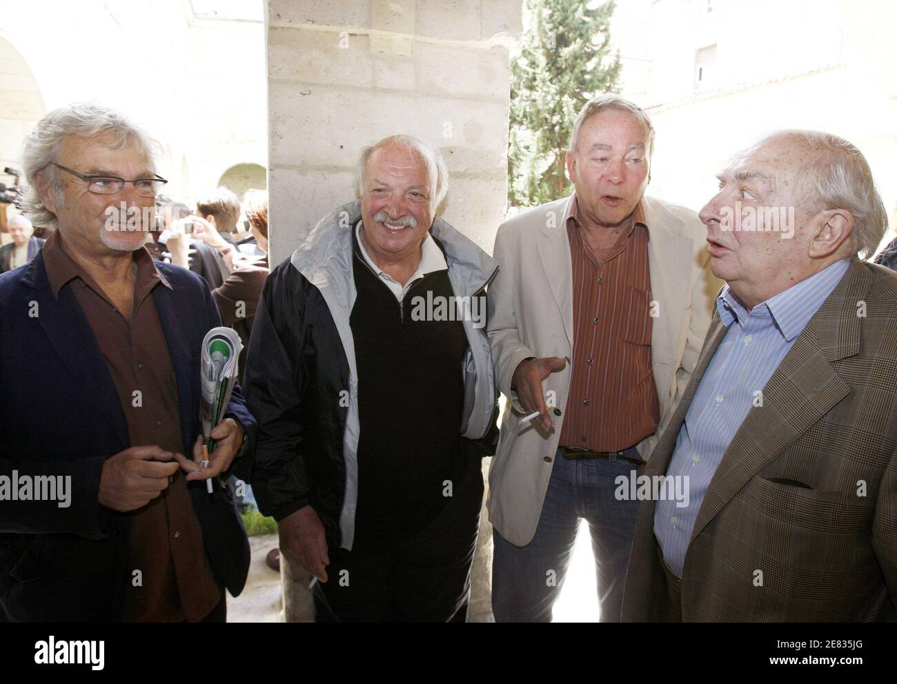 French directors Claude Chabrol, Yves Boisset, jean Becker, Denis Amar  posing at the end of the 25th Cognac international thriller and film noir  festival held in Cognac, South-West of France on June