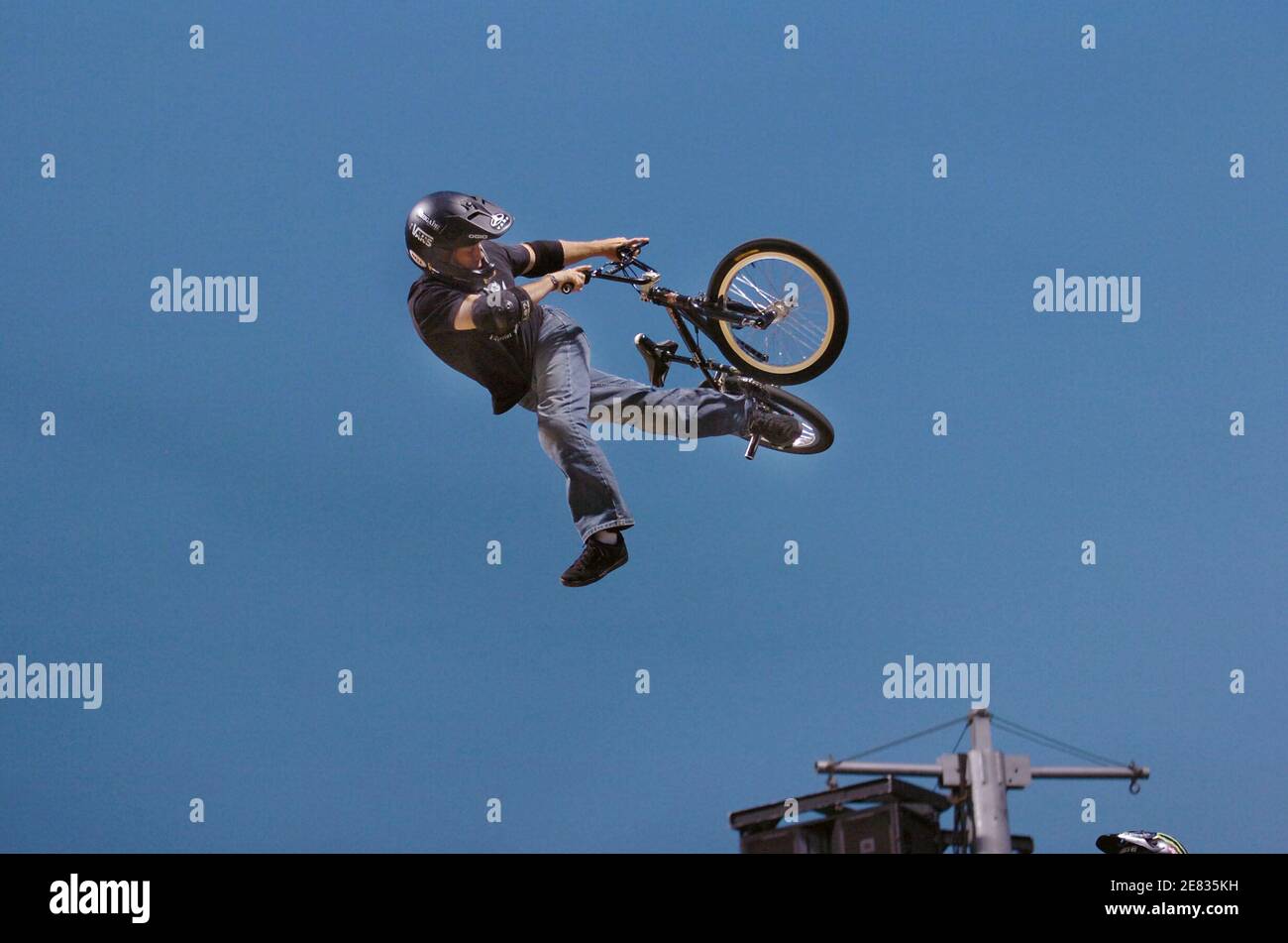 Dennis McCoy of Kansas City, MO competes in the BMX vert finals competition  at the AST Dew Adventure Sports Tour held at the Camden Yards sports  complex in Baltimore, MD, USA on