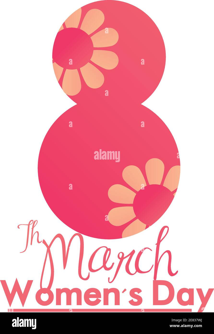 womens day floral 8 march flowers greeting card white background vector ...