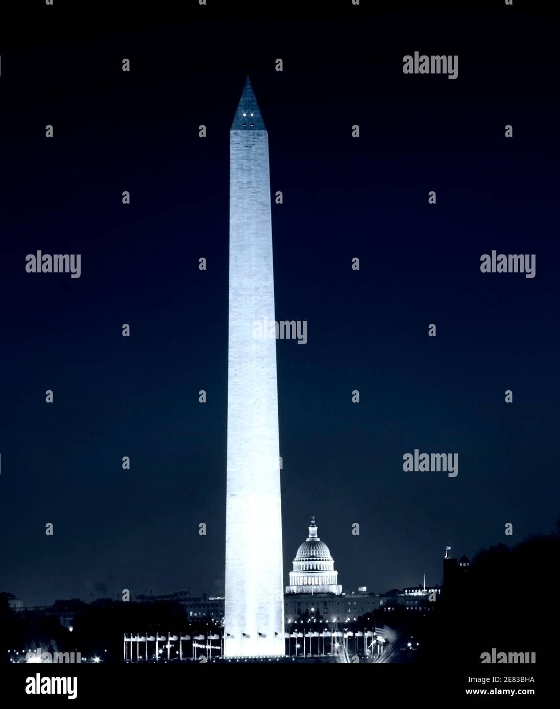 Washington Monument and Capitol building aligned in the fall Stock Photo