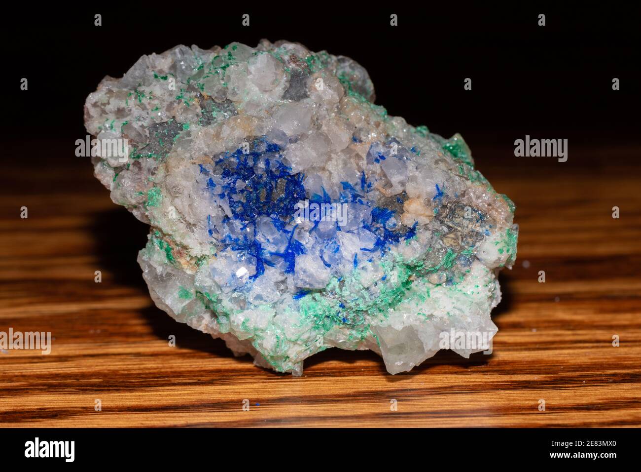 Linarite on Quartz, with Fluorite From Blanchard Mine in New Mexico Stock Photo