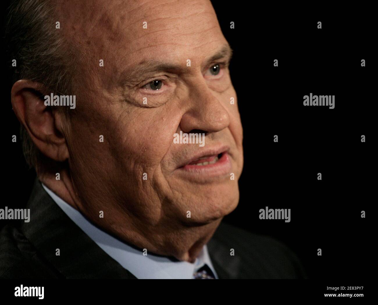 Former U.S. Republican Senator from Tennessee, Fred Thompson, appears on Fox News channel's Hannity and Colmes TV show in Washington June 5, 2007. REUTERS/Yuri Gripas (UNITED STATES) Stock Photo
