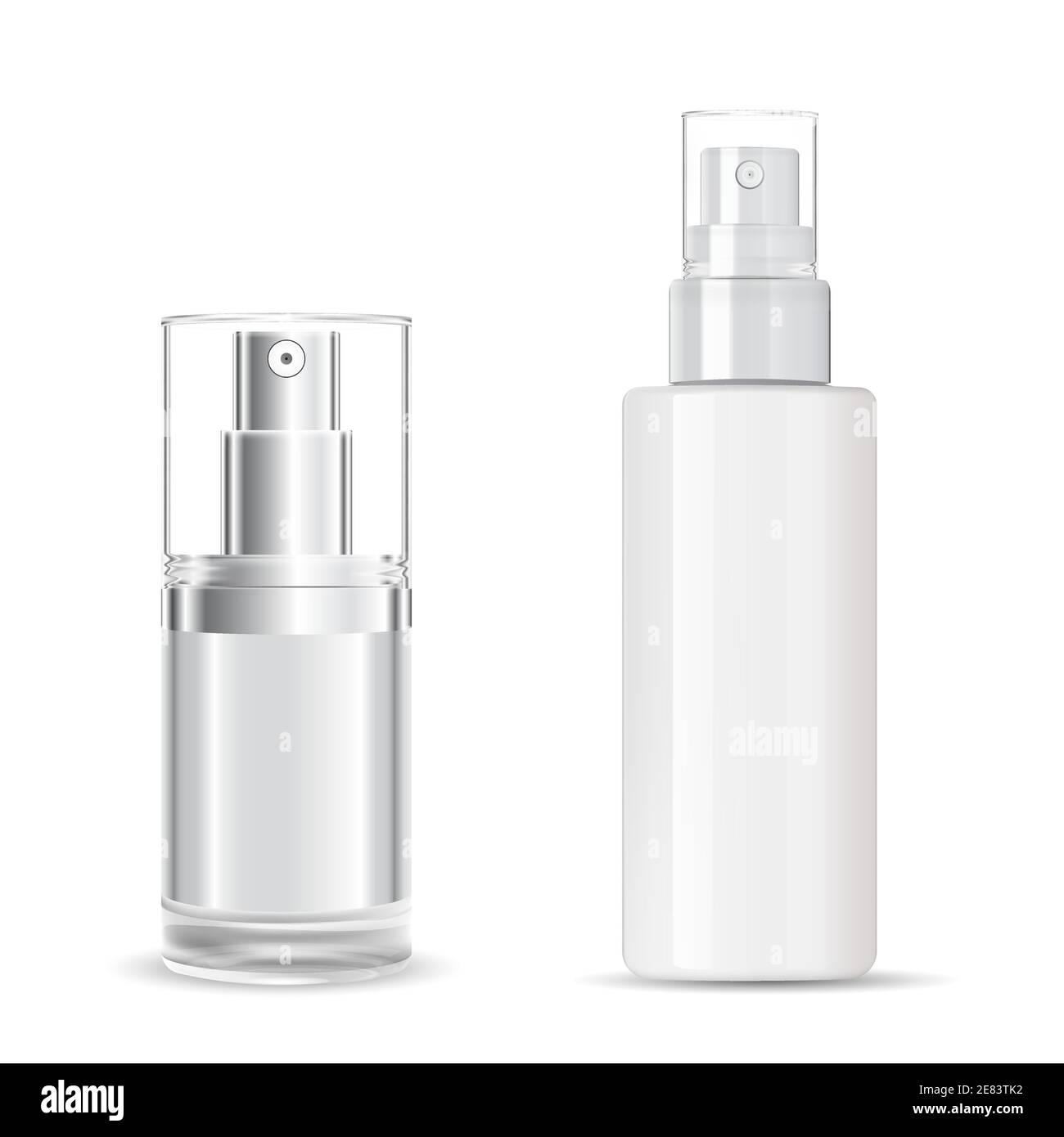 Cosmetic spray bottle. Transparent plastic package design mockup. Clear