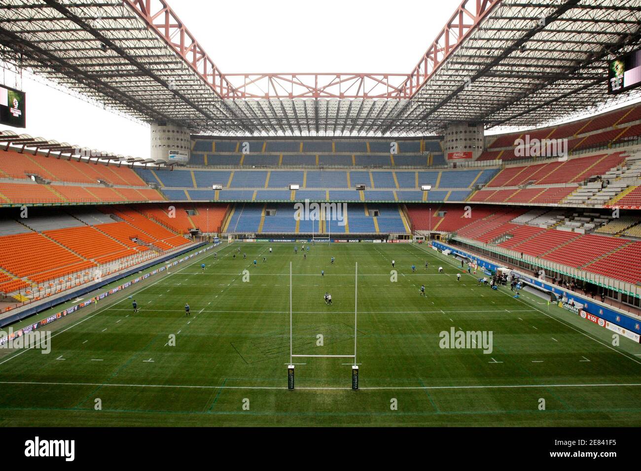 A general view shows how the San Siro stadium is set up for a rugby union  match between Italy and New Zealand in Milan November 13, 2009. Italy will  play against New
