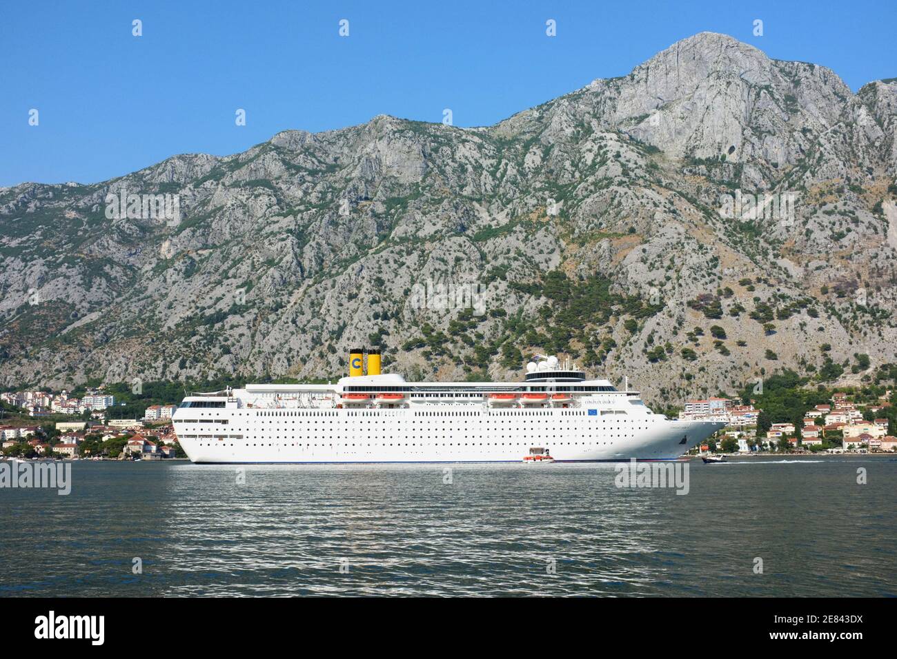 Kotor, Montenegro - July 18, 2013: Costa Classica cruise ship anchored in the Kotor Bay. Costa Classica is a cruise ship for Costa Crociere. She was b Stock Photo