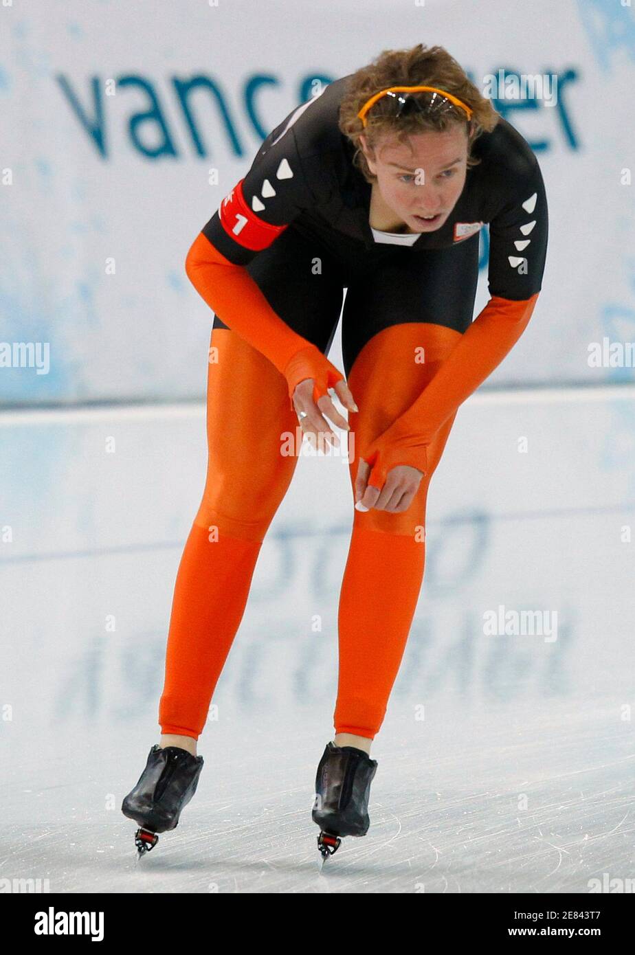 Renate Groenewold of the Netherlands is pictured after the quarter-finals  of the women's team pursuit speed skating race at the Richmond Olympic Oval  during the Vancouver 2010 Winter Olympics, February 26, 2010.