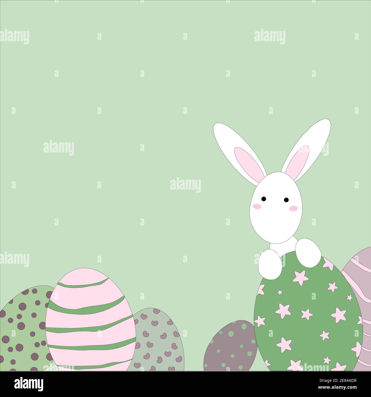 Easter Bunny and Easter Eggs on a gentle green background Vector illustration Stock Vector