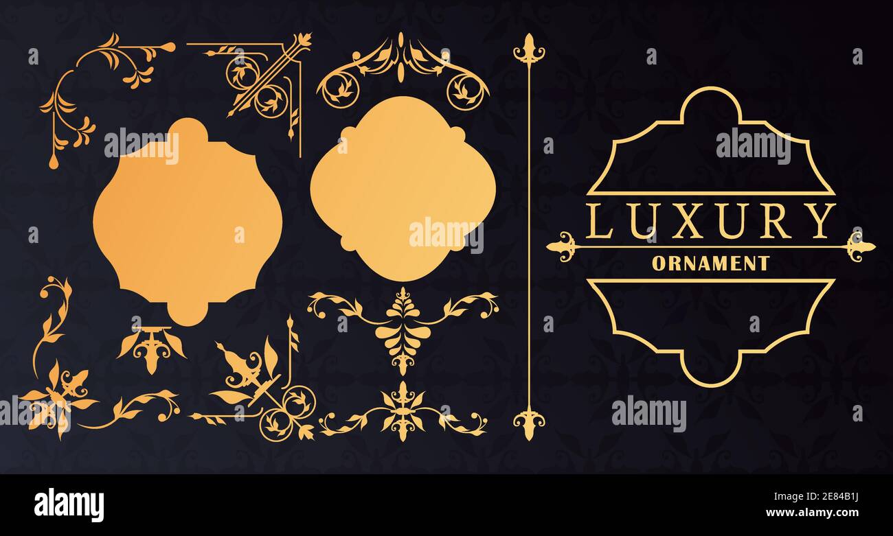 set of three luxury golden frames with victorian style in black ...